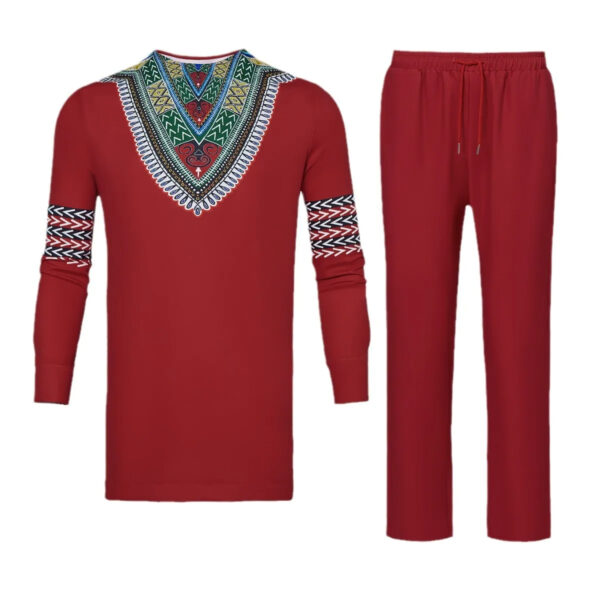 Daupanzees Men's African 2 Piece Set Luxury Traditional Suit Gold Print Dashiki Shirt and Pants Outfit - Image 2