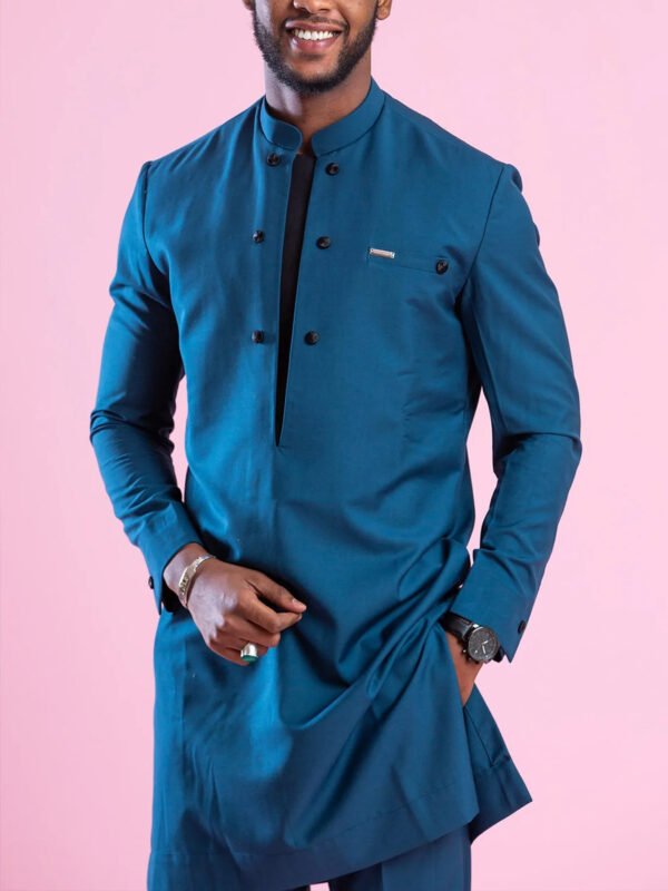HD Men's African Clothes Embroidery Tunic Shirt and Pant Suit Two Pieces Dashiki Outfit Short Sleeves - Image 2