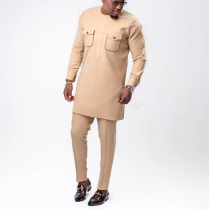 M-4Xl Summer New Men's Sets Short Sleeve Round Neck Solid Color Simple Shirt and Casual Pants Two-piece African Men's Suit