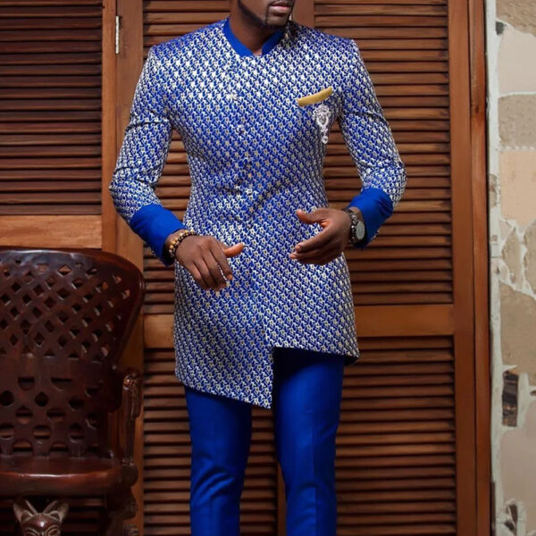 HD Men's African Clothes Embroidery Tunic Shirt and Pant Suit Two Pieces Dashiki Outfit Short Sleeves - Image 4